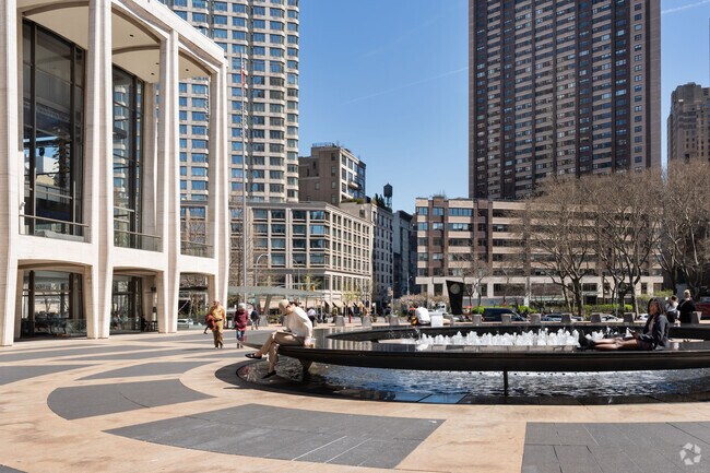 The fountain at Lincoln Center is an iconic water feature in the heart of Lincoln Square.