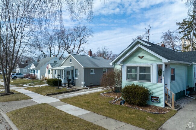 Colorful houses line the streets of Clawson.
