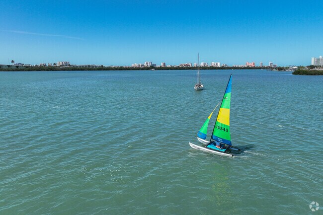 Clearwater Beach, just a stone's throw away from the Old Bay District separated by sailboats.