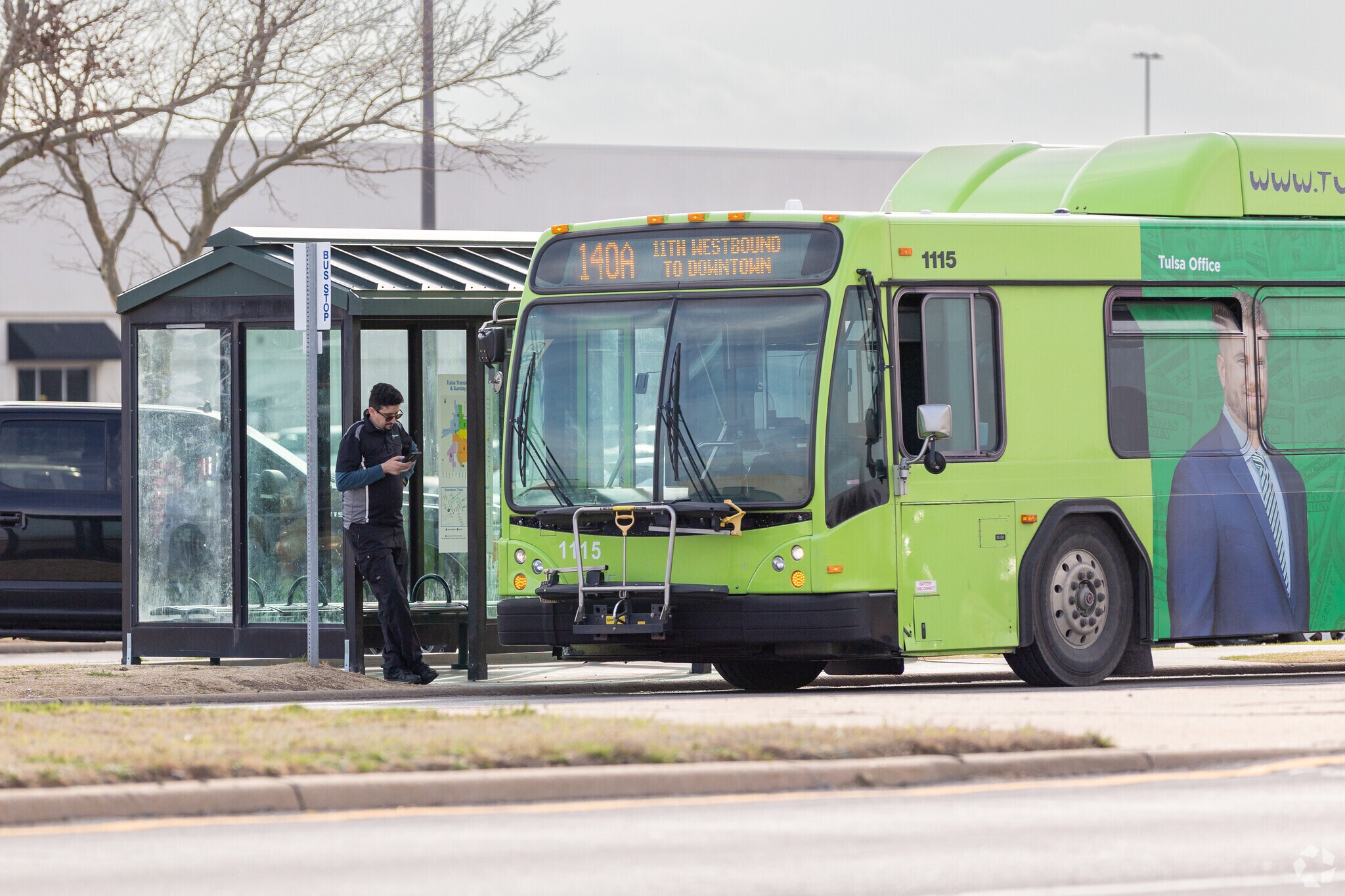 Tulsa Transit drivers wait for travelers in Tower Heights.