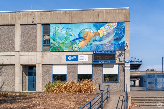 Springfield High School is decorated with colorful murals in West Springfield.