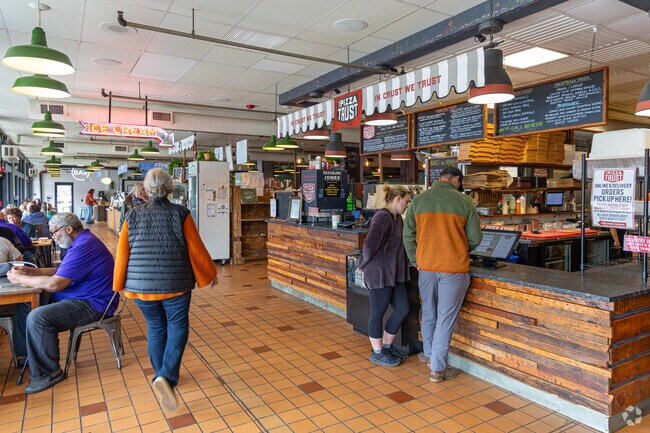 Belvedere Square Market offers a lively atmosphere with a variety of foods and drinks.