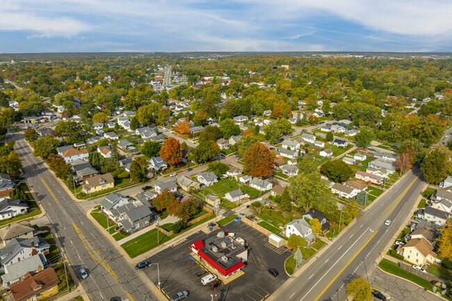 This aerial view shows the tight knit community of Five Points.
