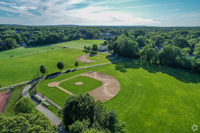 Overview of baseball fields at Wellesley Middle School in Wellesley.