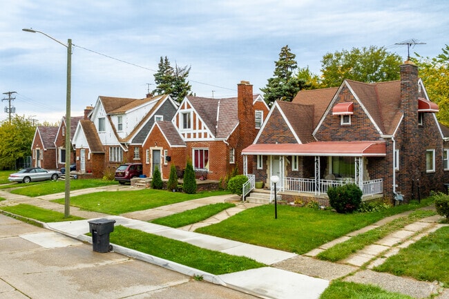Rows of all-brick Tudors can be found throughout Von Steuben, Detroit.