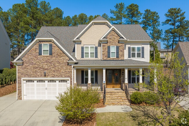 Stone accents on Craftsman style homes are popular in Northwest Cary.