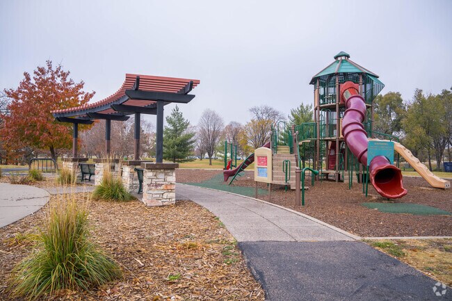Central Park has a playground and a rotunda as a gathering space.