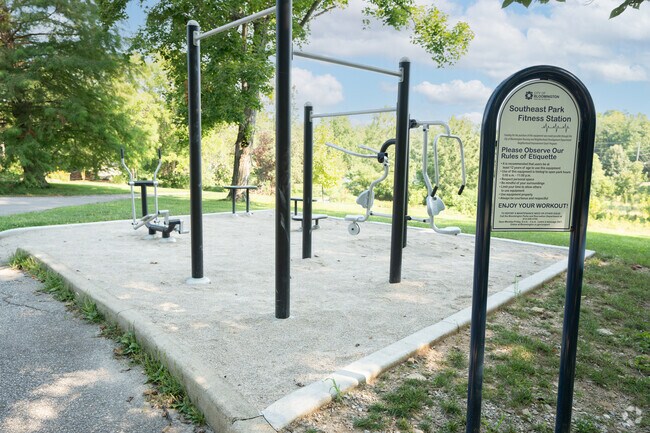 Southeast Park near Covenanter has a range of amenities, including a fitness area.