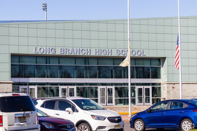 The entrance of Long Branch High School welcomes students each day.