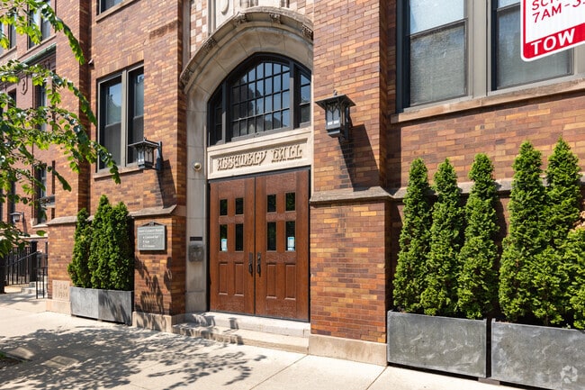 Assembly Hall entrance St. Clement School Private Pre-K, Elementary, Chicago.