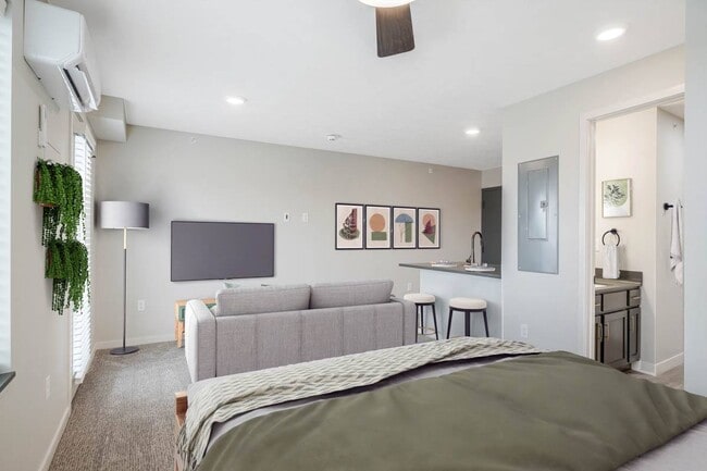 Our Hummingbird studio can easily be arranged with separate spaces for living and sleeping.