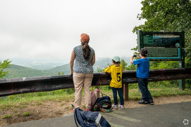 Young photographers take some photos at the Overlook in Massanutten on a foggy day.