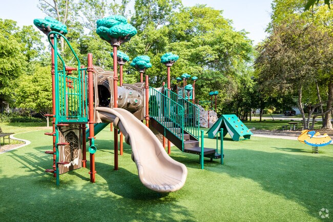 Herrick Park offers a large playground for children to climb, slide, and play on.