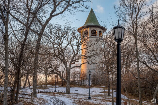 Tower Hill Park has a winding up hill path to the water tower and lookout.