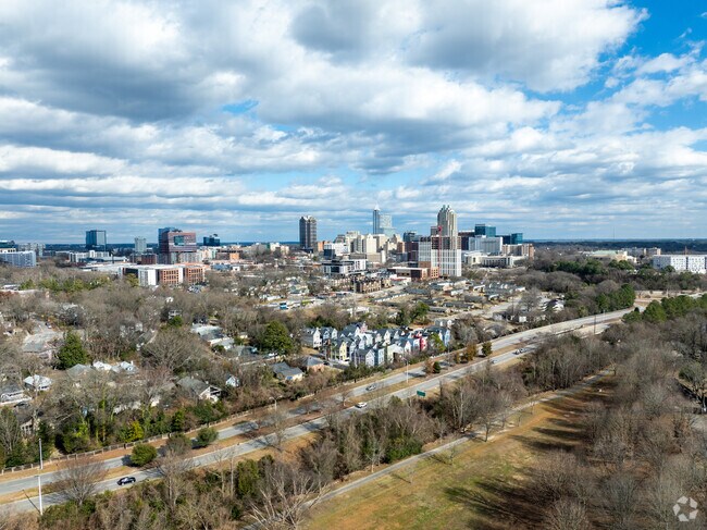 The view of Boylan Heights and the Raleigh skyline from Dorothea Dix Park.