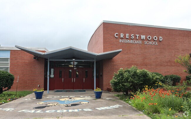 Crestwood Intermediate School has school-spirited artwork on the entrance path of the school.