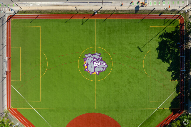Carl Shurz High School features a well maintained sport field.