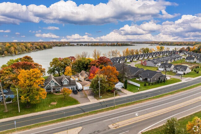Many newly built homes in the area sit along one of the lakes in the area.
