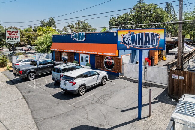 The Wharf Fresh Seafood Market  and Eatery in McLoughlin has amazing Fish and Chips.