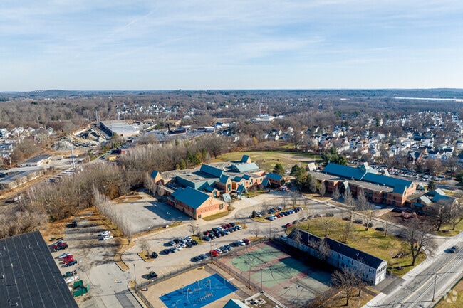 An overview of the B.F. Butler Middle School and its grounds nestled in Lowell, MA.