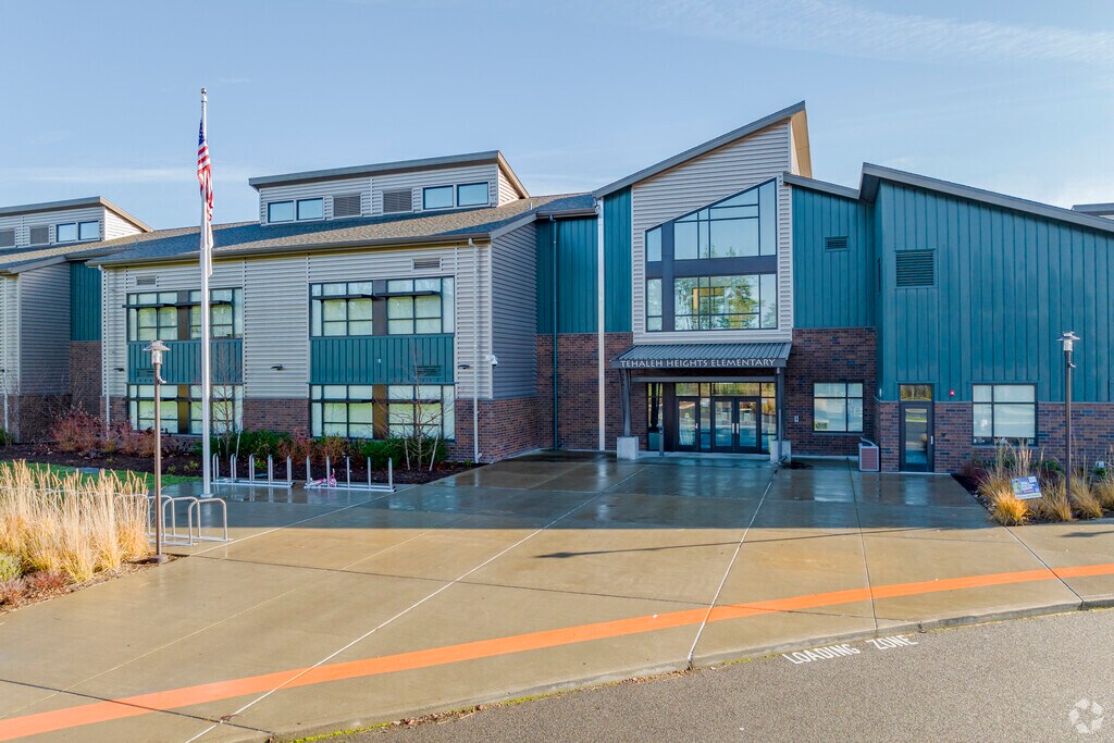 Modern entrance and exterior greets you at Tehaleh Heights Elementary School.