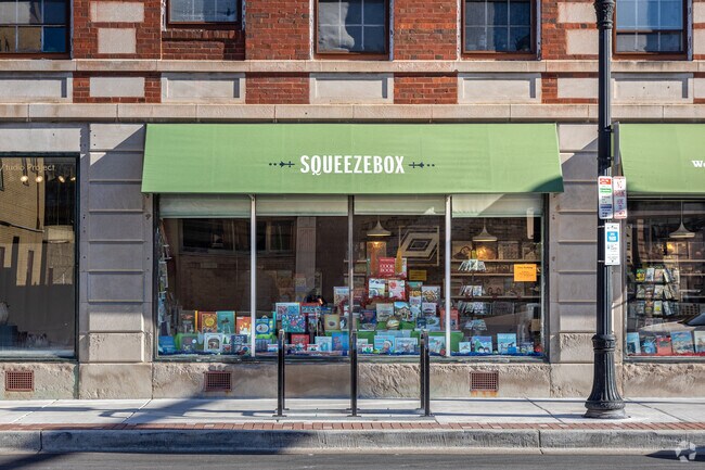 Vintage records and novels line the shelves at Squeezebox Books & Music.