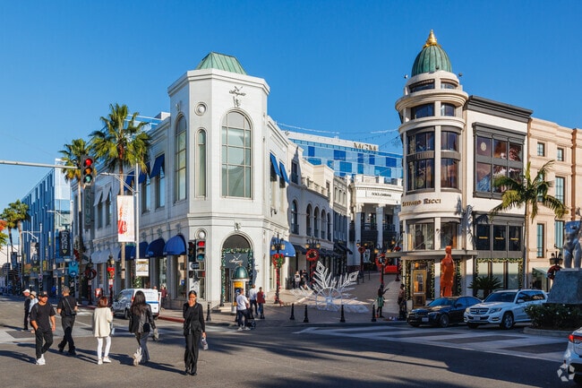Rodeo Drive is a 2 mile stretch in Beverly Hills offering a variety of luxury goods.