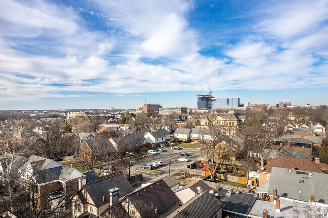The quiet streets of Harrison West lead toward the area of Wexner Medical Center in Columbus.
