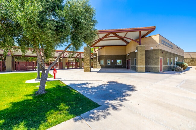 Refreshing moments in the inviting green space outside Maricopa's Desert Wind Middle School