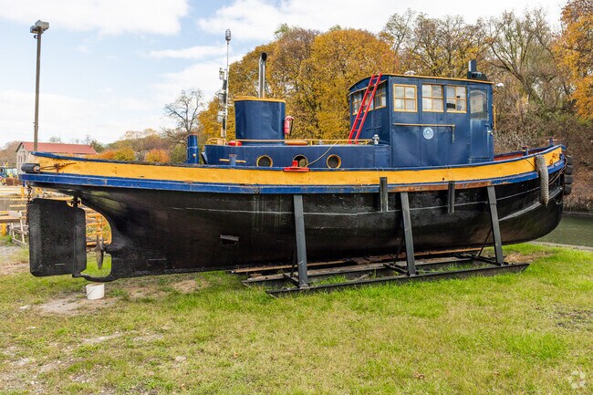 Lockport is part of the New York State Canal System and this boat can be seen along the river.