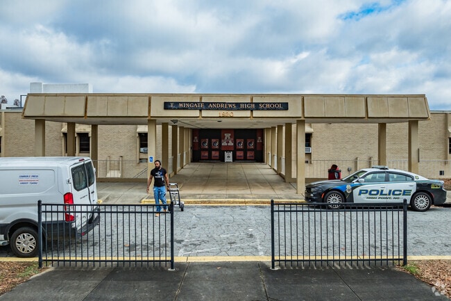Andrews High School welcomes visitors with a safe and inviting entrance.
