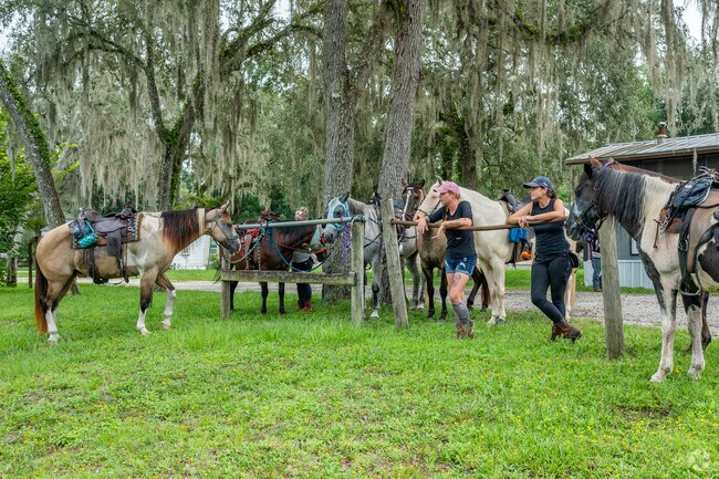 Friends and horses gather outside The Riverside Restaurant in nearby Nobleton.