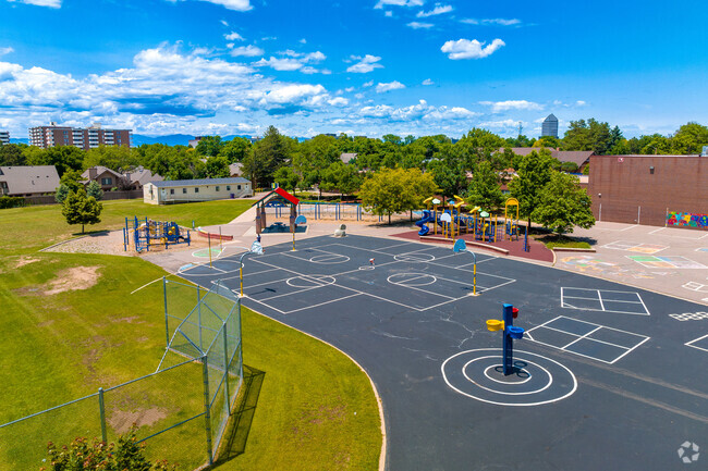Ellis Elementary School has a fun blacktop for students to play four square and more.