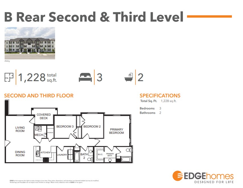Condo B Rear Second & Third Level Floorplan