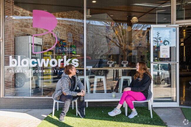 Sit outside blocworks and enjoy coffee with a friend.