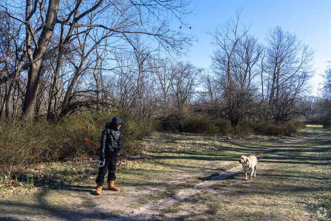 Take a nature walk through Catherine Chevalier Woods near Schorsch Forest View.
