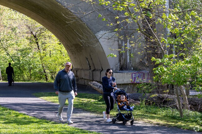 The paved trail at Pennypack Park makes it easy to push a stroller for a nice walk in the park.