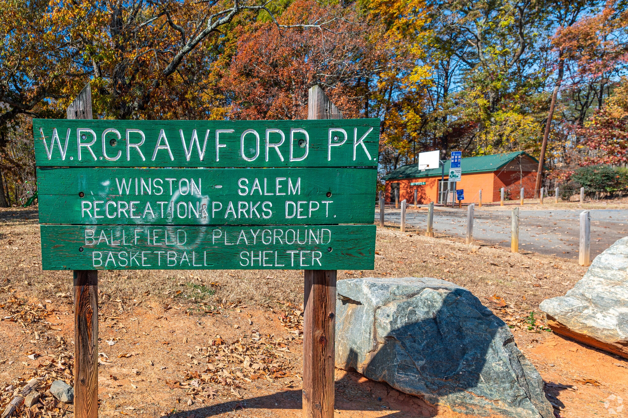 W.R. Crawford Park in Northwoods-Old Carver includes basketball, playground, and ball fields.