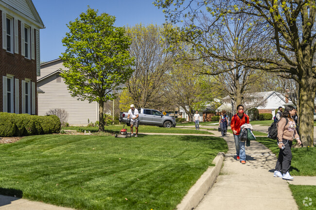 Wide sidewalks and paved pathways wind throughout the Clinton-George neighborhood.