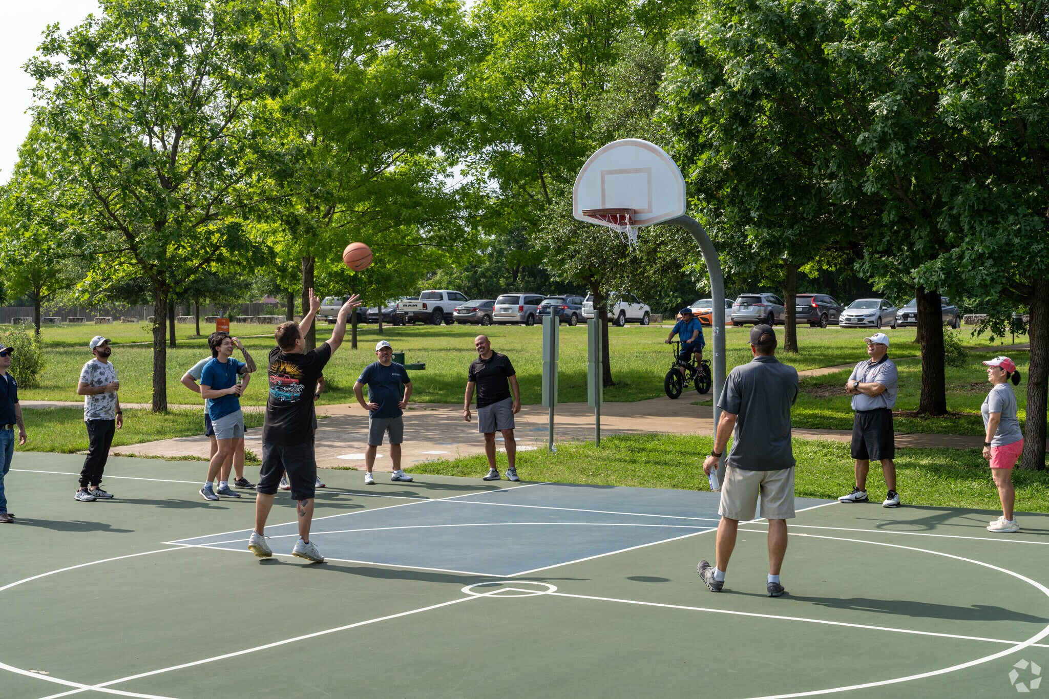 Lake Creek Park offers two full size basketball courts to enjoy on sunny days.