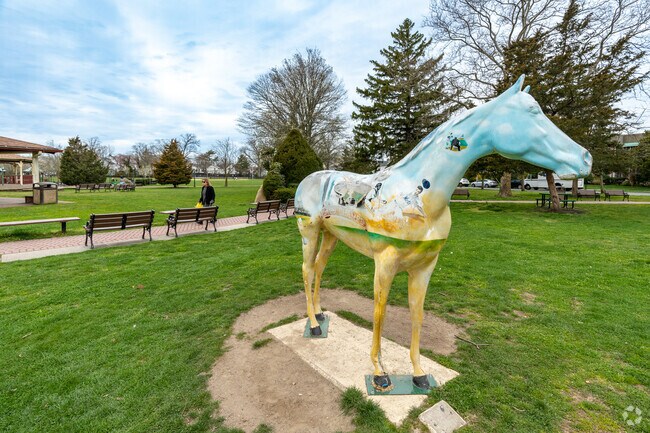 The horse statue at Andrew J. Parise Park, with memorable Mets moments painted on it
