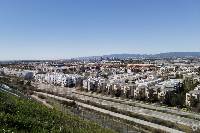 An overview of modern home architecture that's popular in Playa Vista, California.