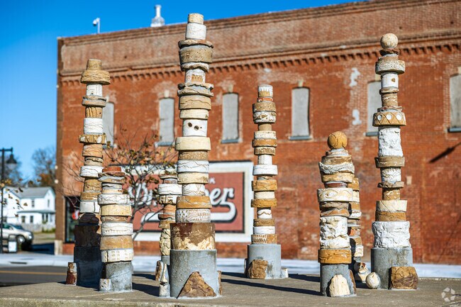 Relax and enjoy art at Redbud Park.