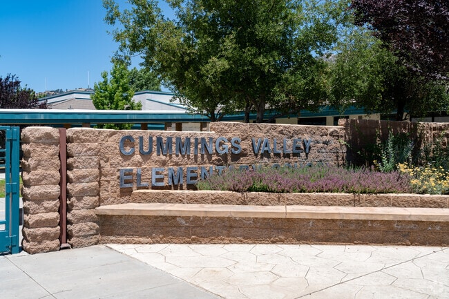 The sign at Cummings Valley Elementary welcomes students and staff as they enter the school.