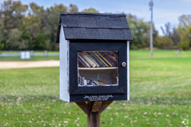 Pick up a book to read at the free miniature library at Settlers Park in downtown Rockton.