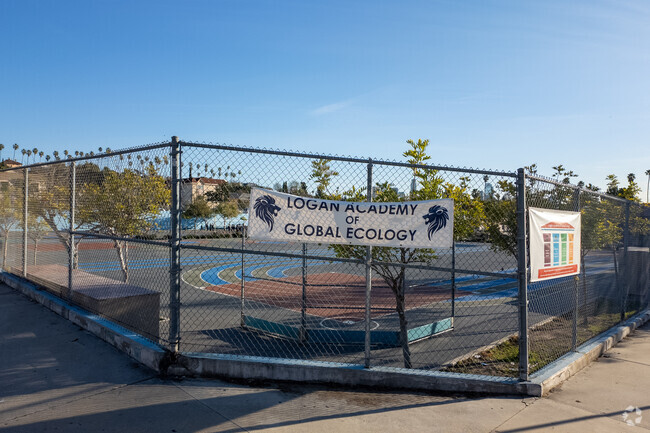 Logan Academy of Global Ecology school sign.