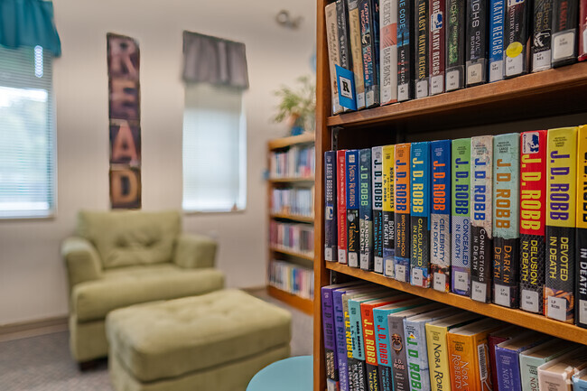 The Heritage Public Library provides comfortable reading spots just outside McDonald.