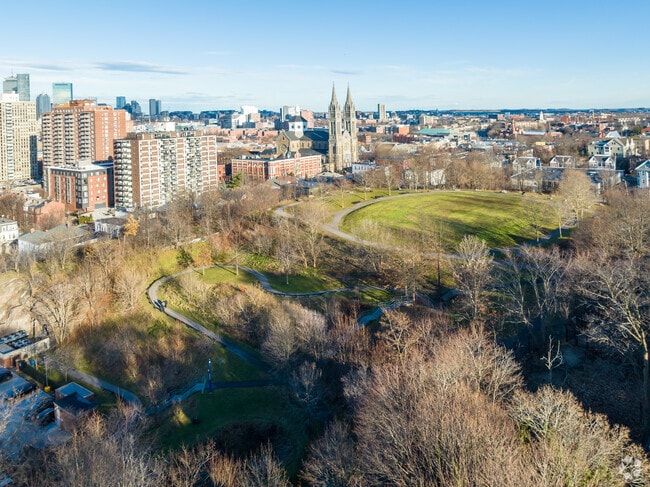 Aerial view of walking trails and greenspace at Fitzgerald Park