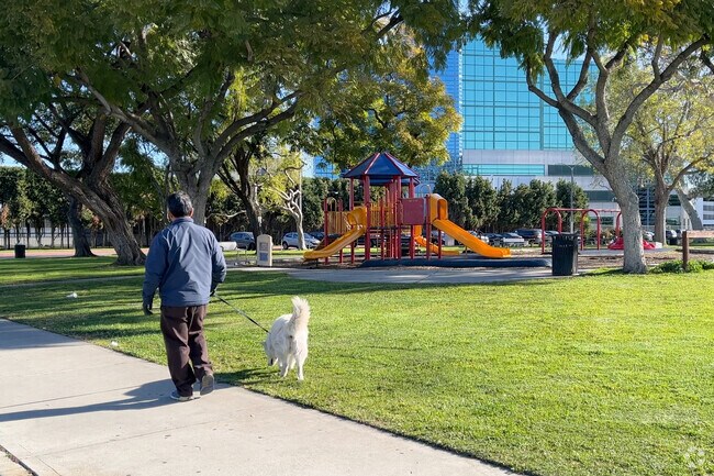 Tree-lined walking paths at Lynwood Park make for great daily strolls.