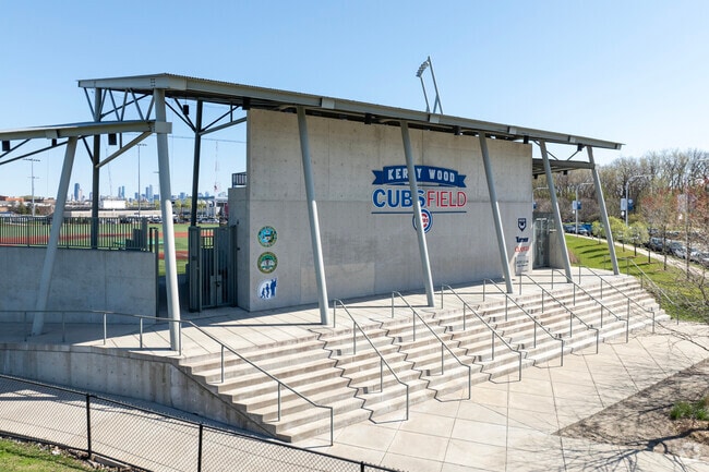 Kerry Woods Cubs field is youth sized landmark stadium for baseball fans in Roscoe Village.